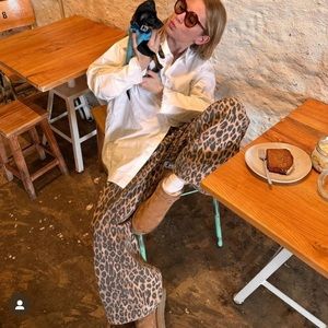 Leopard Print Wide-Leg Women’s Jeans - Brown